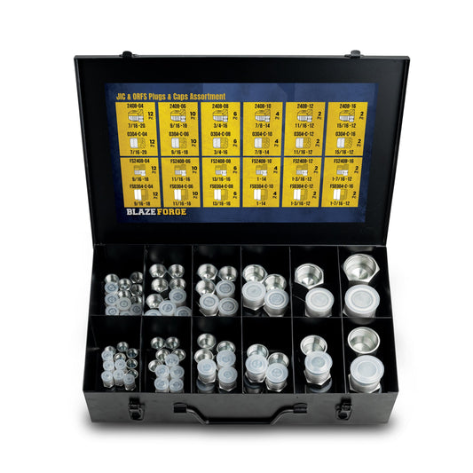 144-Pc JIC & ORFS Caps/Plugs Kit – Steel Case (Dash #4–16)