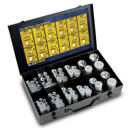 144-Pc JIC & ORFS Caps/Plugs Kit – Steel Case (Dash #4–16)