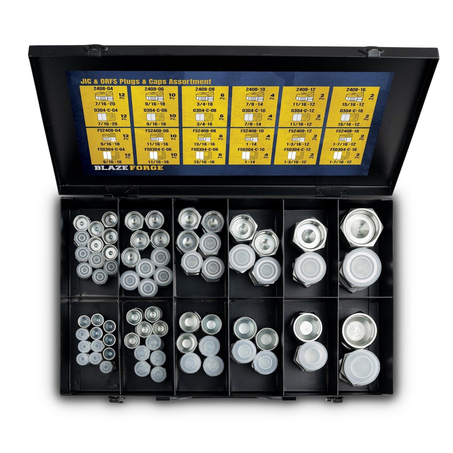 144-Pc JIC & ORFS Caps/Plugs Kit – Steel Case (Dash #4–16)