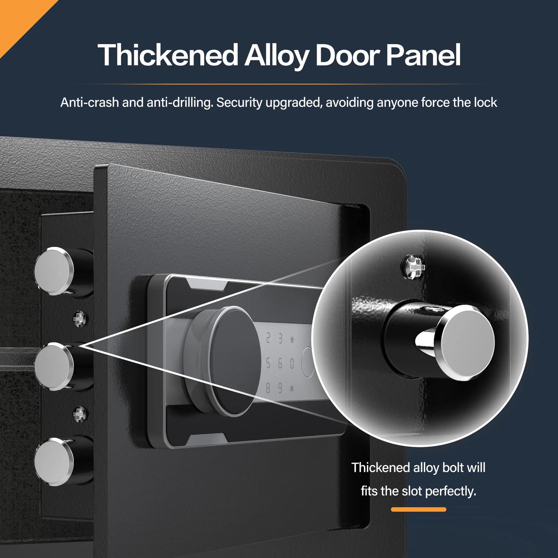Thickened alloy door panel with digital lock mechanism on a dark background